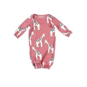 Tea Collection Cotton Giraffe Sleep Gown Fold Over Mittens Pink 0-3 Months